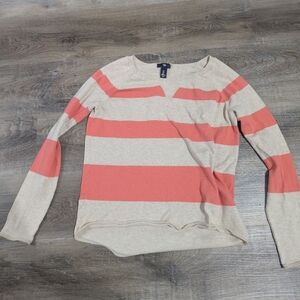 Gap Women’s Striped Crewneck Sweater - Coral and Cream Size M